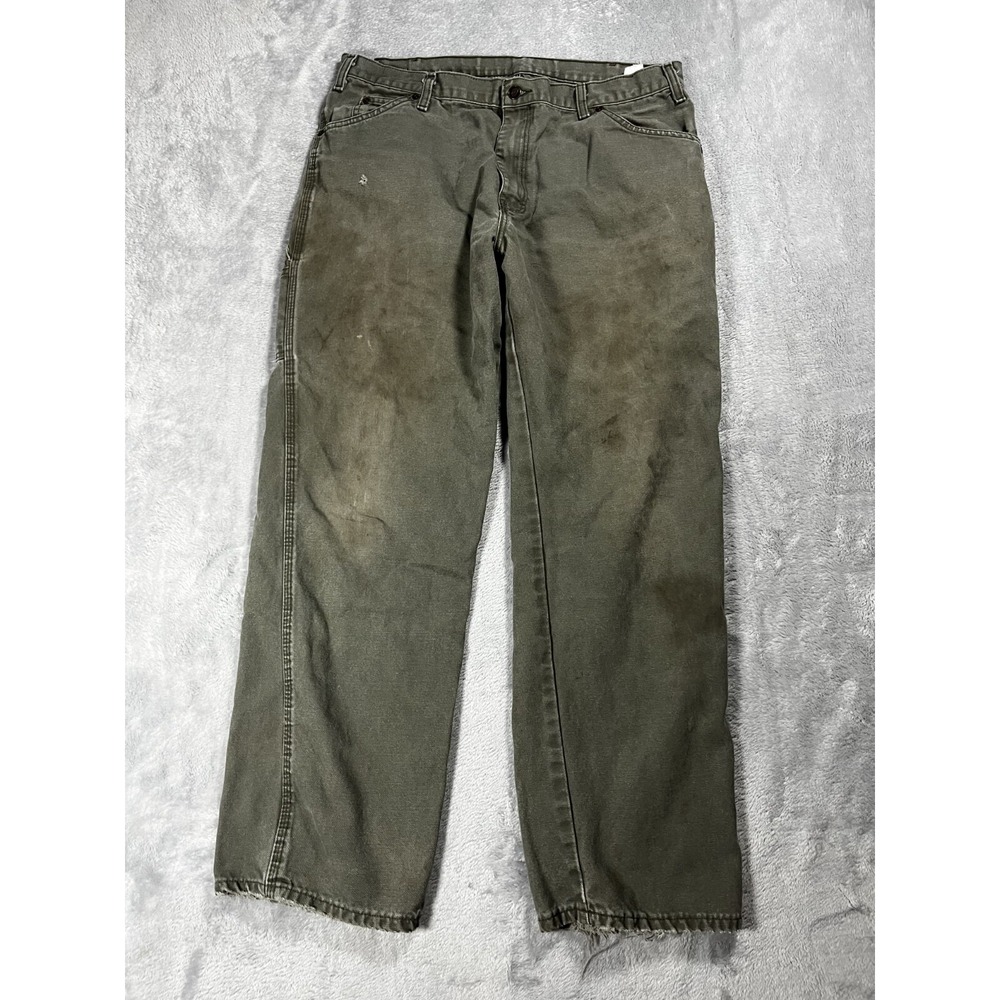 Dickies Cavas Carpenter Pants Men FITS Size 34x30 Olive Green Workwear Baggy